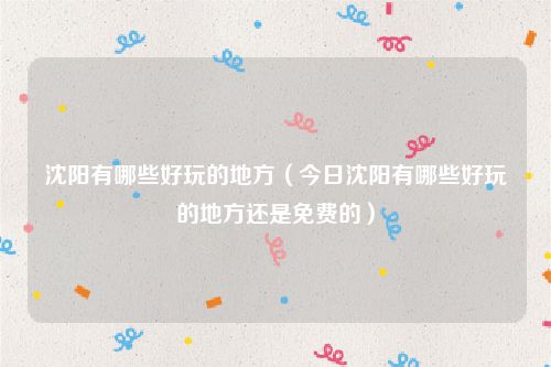 沈阳有哪些好玩的地方(今日沈阳有哪些好玩的地方还是免费的)