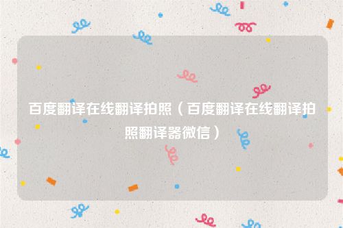 百度翻译在线翻译拍照(百度翻译在线翻译拍照翻译器微信)