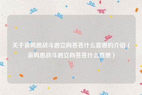 关于哀鸣思战斗迥立向苍苍什么意思的介绍(哀鸣思战斗迥立向苍苍什么意思)