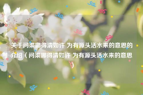 关于问渠哪得清如许 为有源头活水来的意思的介绍（问渠哪得清如许 为有源头活水来的意思）