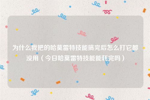 为什么我把的哈莫雷特技能搞完后怎么打它都没用(今日哈莫雷特技能能耗完吗)