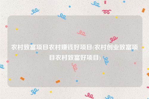 农村致富项目农村赚钱好项目(农村创业致富项目农村致富好项目)