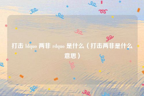 打击 ldquo 两非 rdquo 是什么（打击两非是什么意思）
