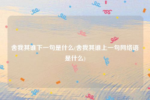 舍我其谁下一句是什么(舍我其谁上一句网络语是什么)