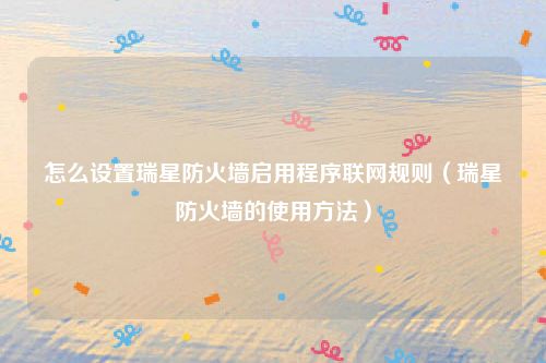 怎么设置瑞星防火墙启用程序联网规则(瑞星防火墙的使用方法)