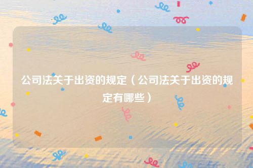 公司法关于出资的规定（公司法关于出资的规定有哪些）