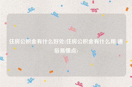 住房公积金有什么好处(住房公积金有什么用 通俗易懂点)