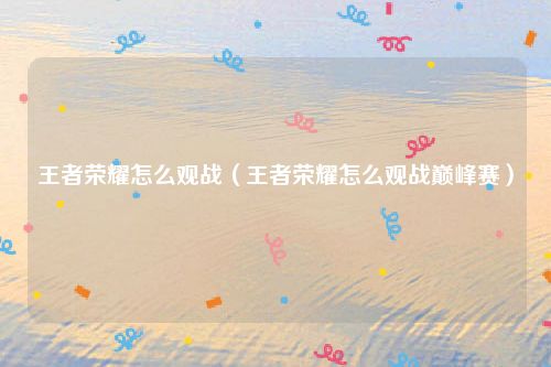 王者荣耀怎么观战（王者荣耀怎么观战巅峰赛）
