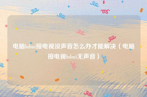电脑hdmi接电视没声音怎么办才能解决(电脑接电视hdmi无声音)