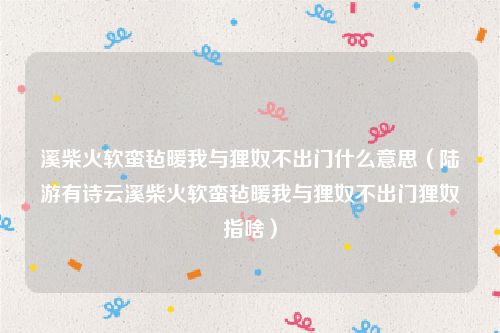 溪柴火软蛮毡暖我与狸奴不出门什么意思(陆游有诗云溪柴火软蛮毡暖我与狸奴不出门狸奴指啥)